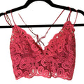 Free People Pink Lace V-Neck Crop Top Cross Back Straps Bralette Boho Women's L