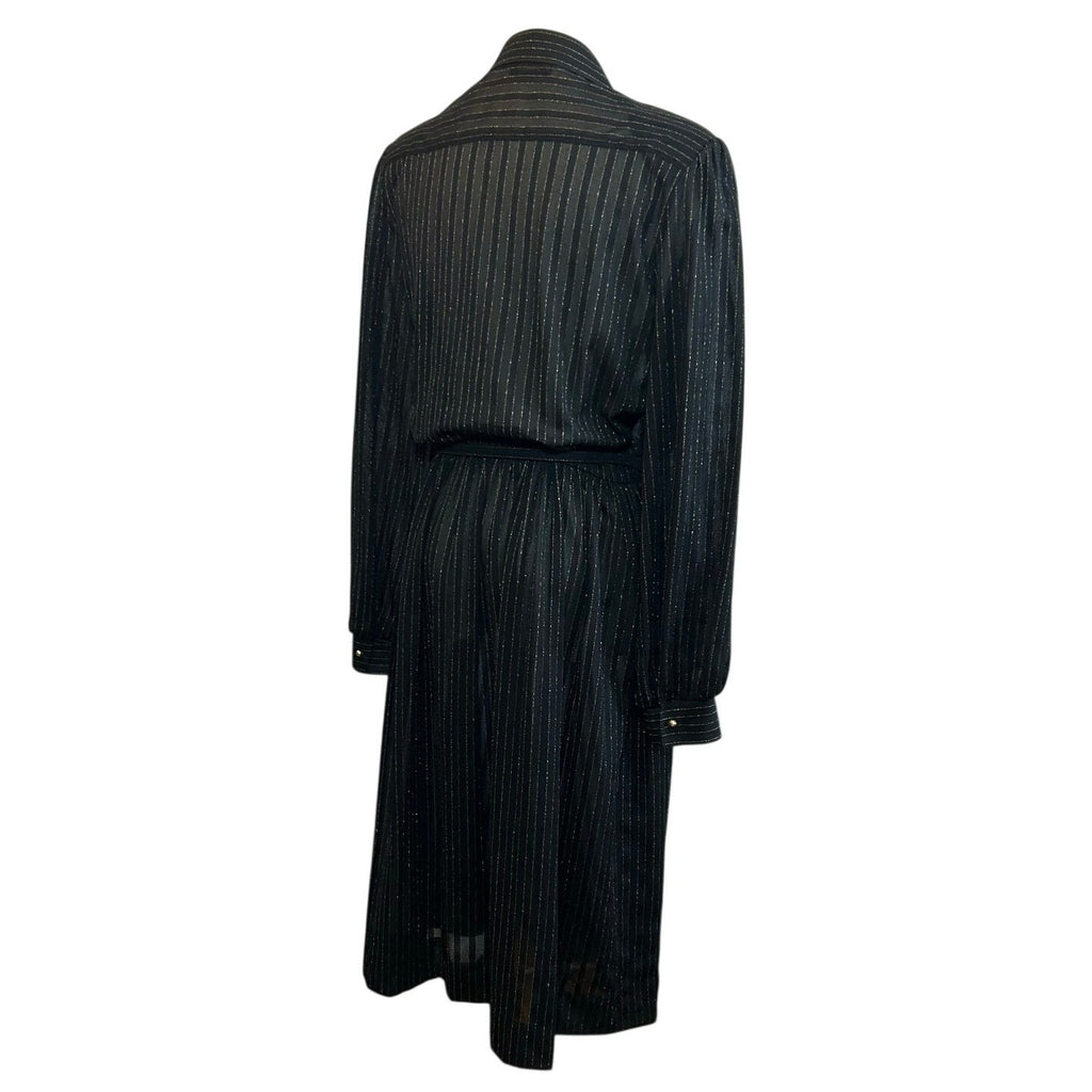 VTG 70s Butte Knit Sheer Pinstripe Pleated Midi Dress Whimsigoth Poetcore Preppy