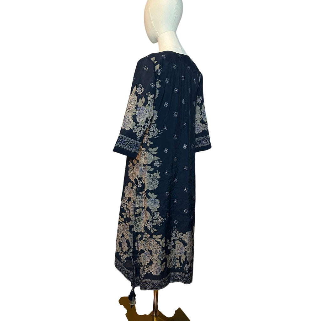 Hoondee Navy Blue Floral Embellished Kurti Tunic Dress