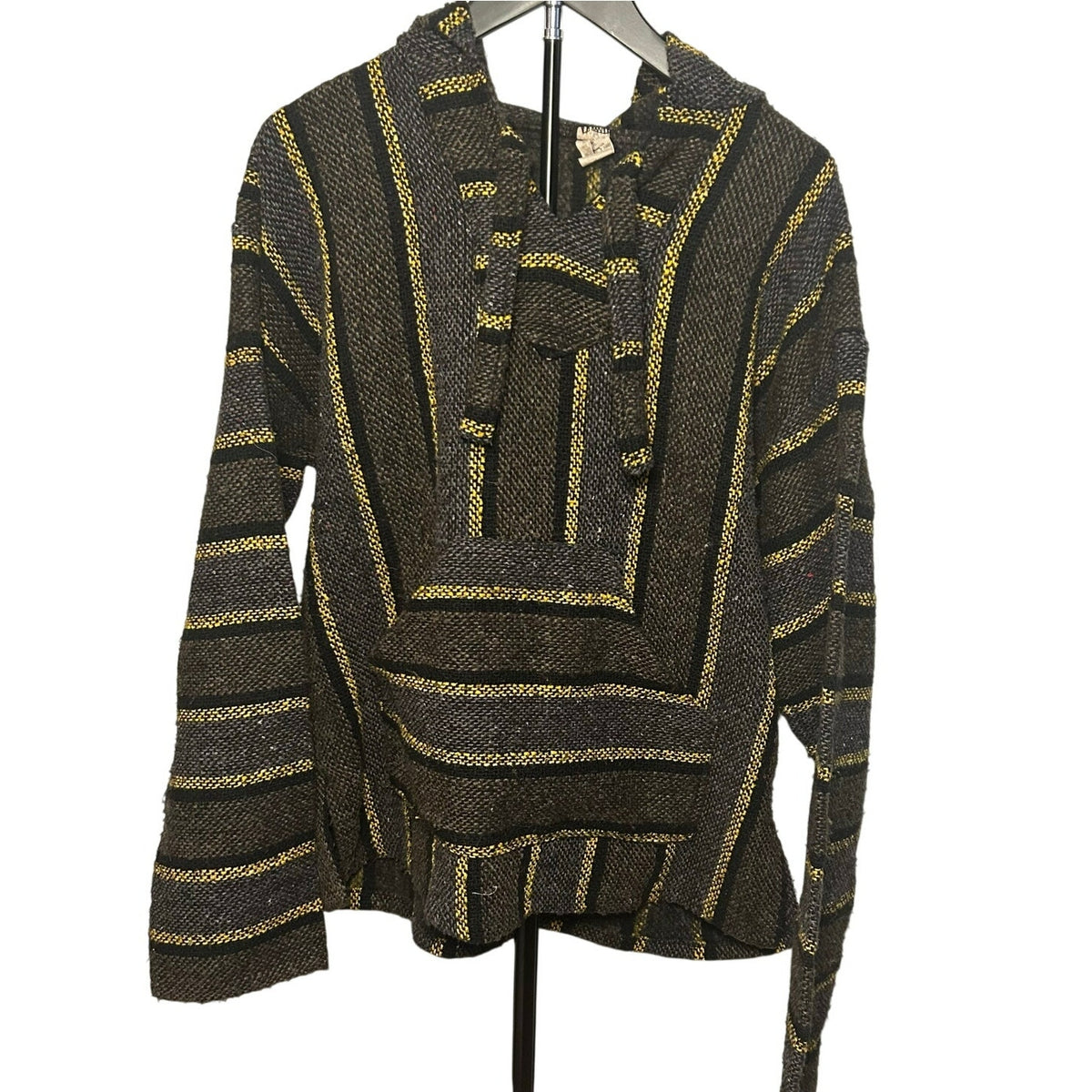 VTG Molina Baja Hoodie Charcoal Grey Yellow Striped Mexican Rug Hoodie Gorpcore