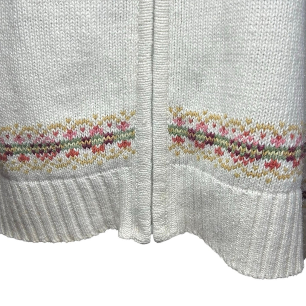 VTG Y2K Tiara International L White Fair Isle Cardigan Sweater Full Zip Grandma