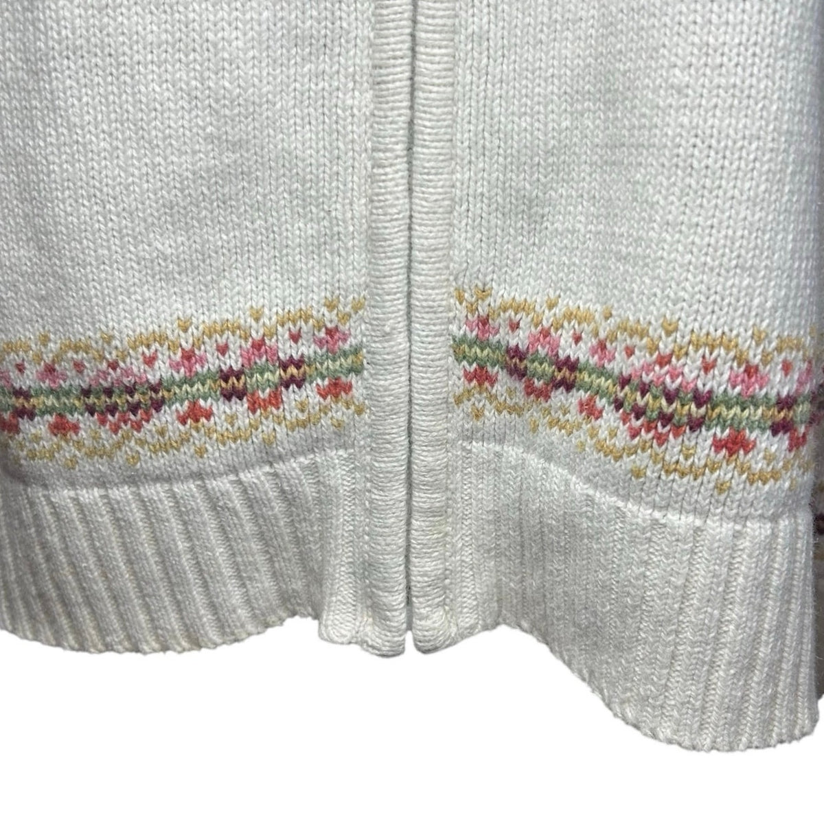 VTG Y2K Tiara International L White Fair Isle Cardigan Sweater Full Zip Grandma