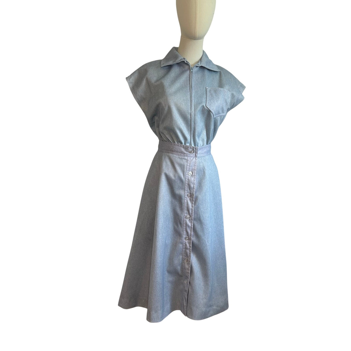 VTG 70s Blue Skirt Romper 2Pc Set Small Retro Preppy Twee Casual Indie Sleaze