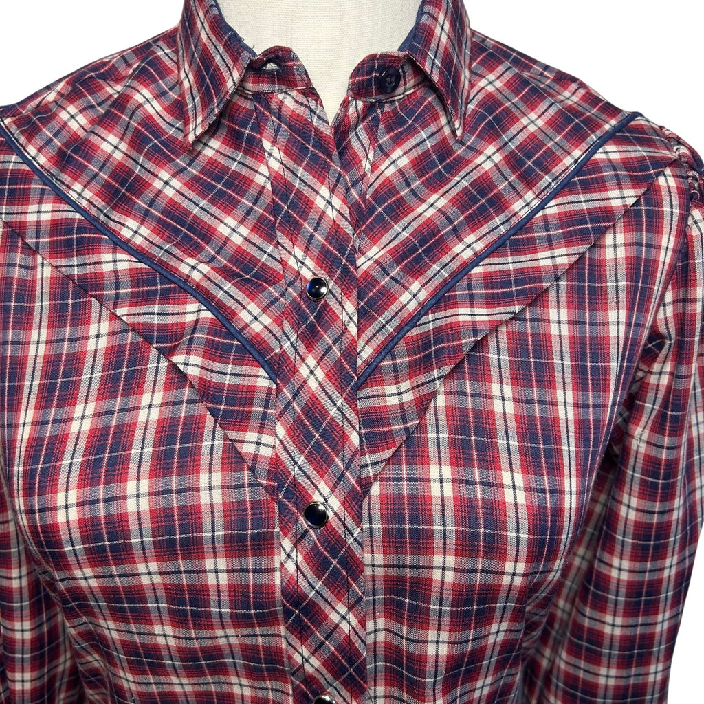 VTG 70s Kenny Rogers XS/S Western Red Plaid Snap Puff Sleeve Shirt Cottage Boho