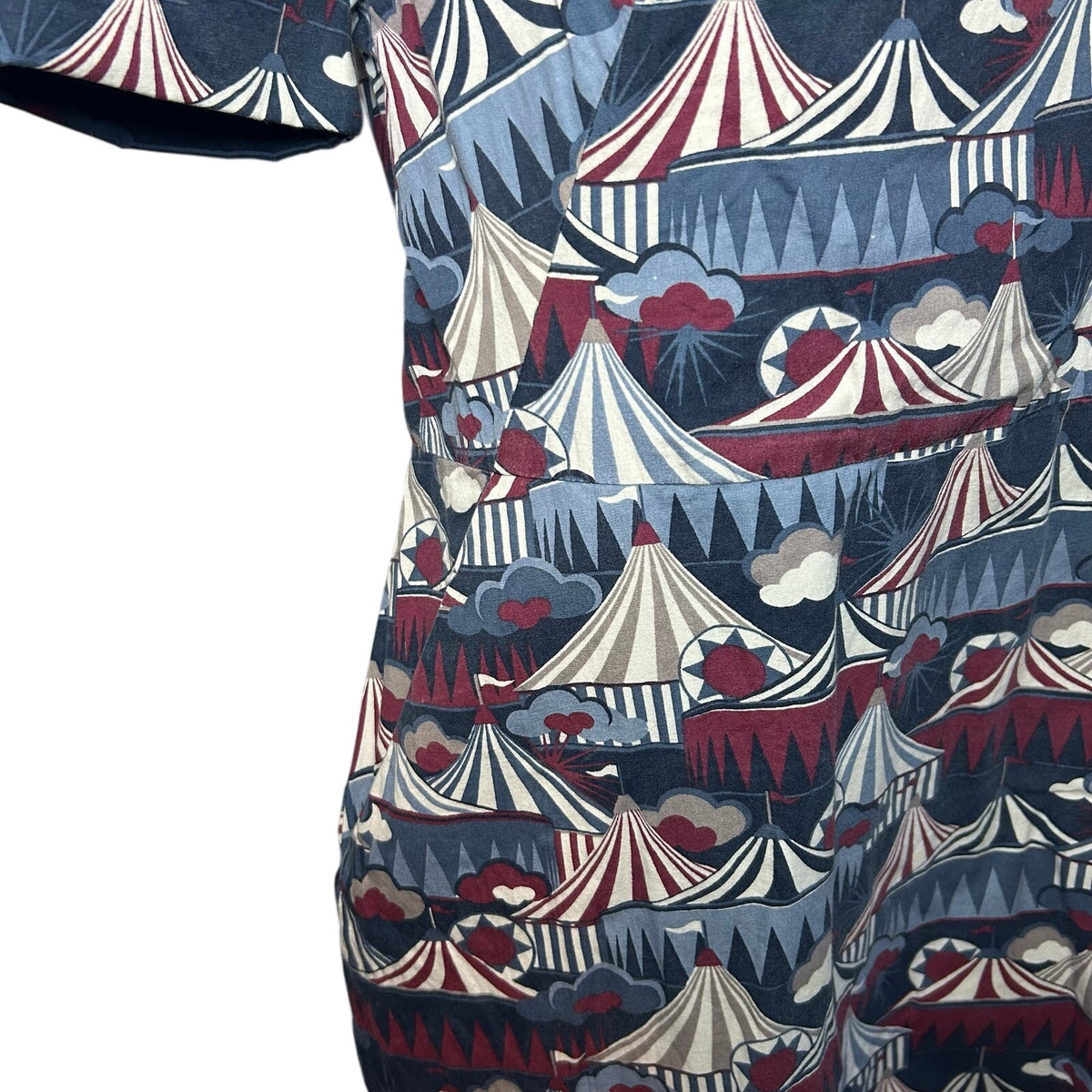 Emily & Fin Circus Tent Print Dress Blue Red M Retro Twee Indie Coquette Wiggle
