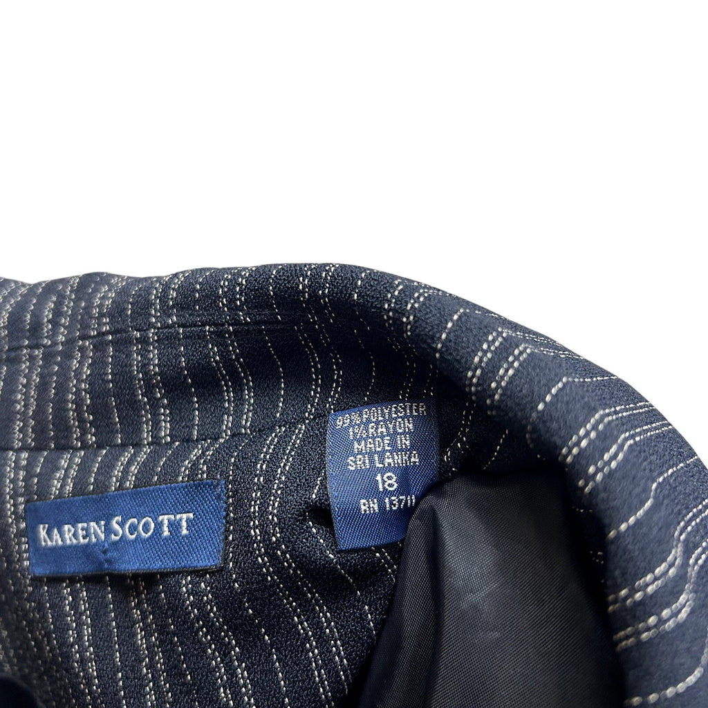 Karen Scott 18 Navy Blue Pinstripe Single Breasted Lined Career Blazer Jacket