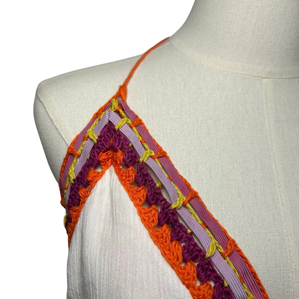 Indigo Rein XL White Multi Boho Maxi Dress Woven Tassel Tie Indie Fairy Cottage