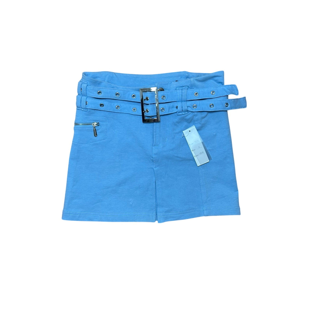 VTG Y2K Poplooks Blue Belted Knit S Mini Skirt NWT NOS Coquette Streetwear Retro