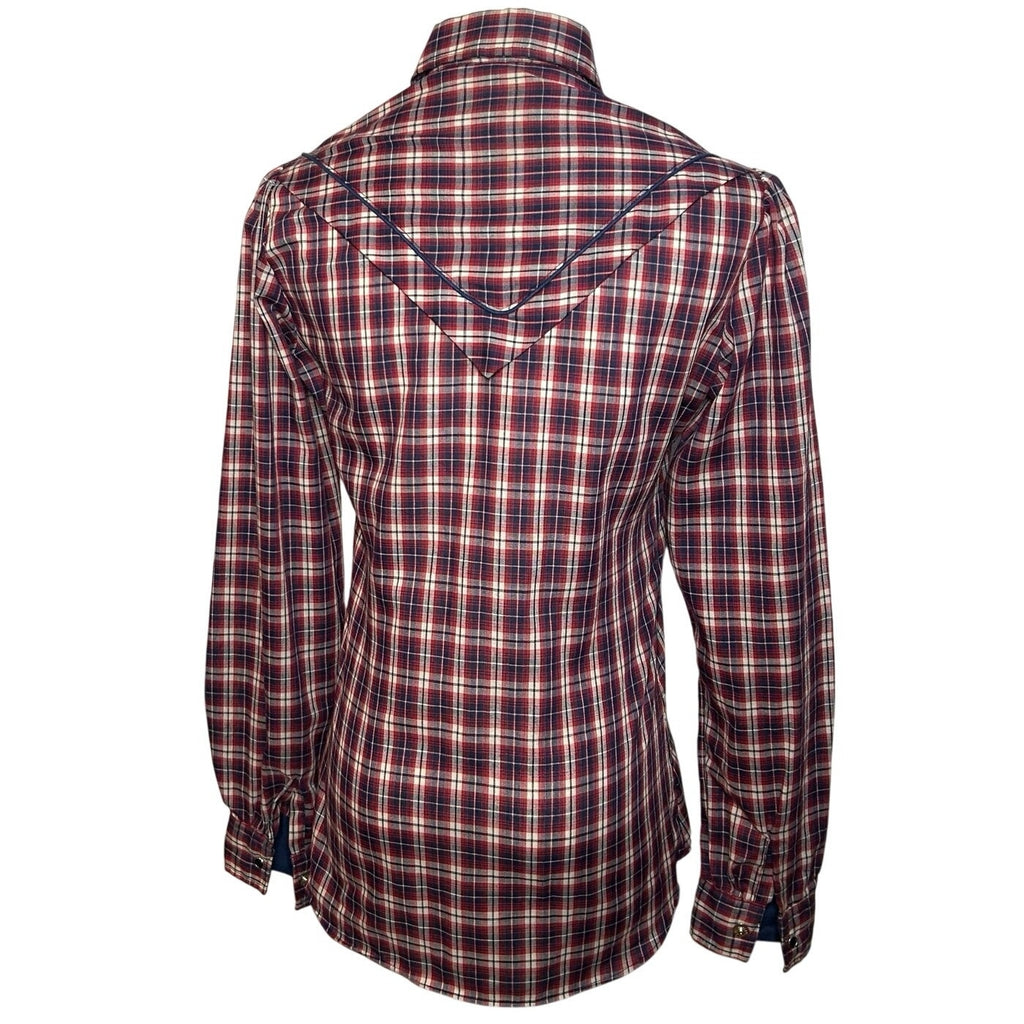 VTG 70s Kenny Rogers XS/S Western Red Plaid Snap Puff Sleeve Shirt Cottage Boho