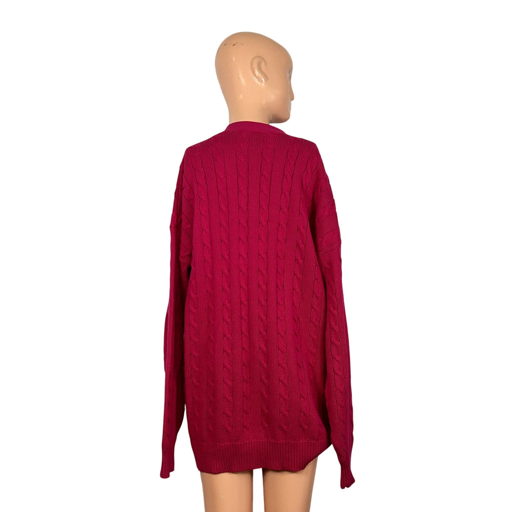 VTG 90s Talbots M Pink Cable Knit Barbiecore Cardigan Sweater Preppy Retro