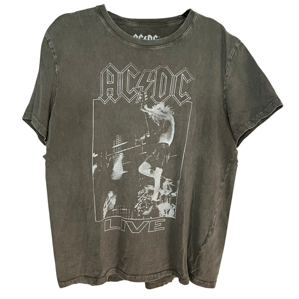 AC/DC Live Graphic Band Tee Lucky Brand Charcoal Gray Faded Rock T-Shirt XL