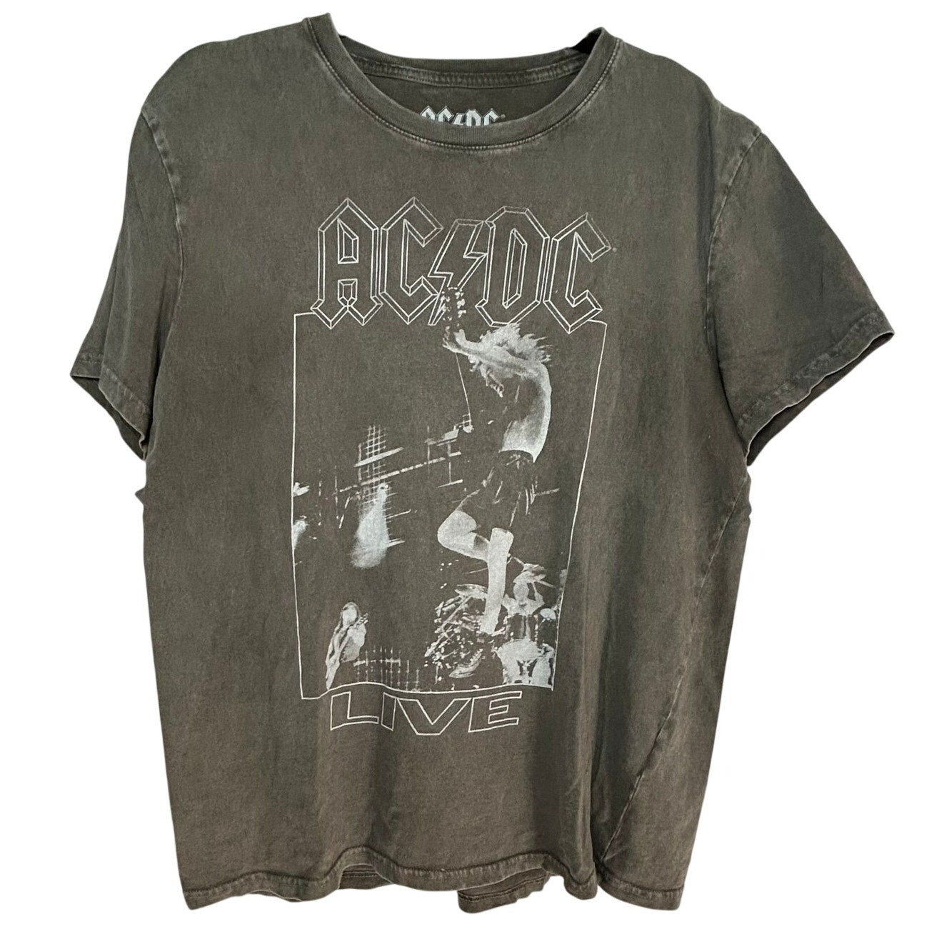 AC/DC Live Graphic Band Tee Lucky Brand Charcoal Gray Faded Rock T-Shirt XL