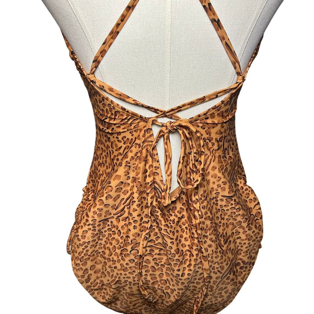 Leopard Print Strappy Back One Piece Swimsuit Coquette Y2K Whimsigoth Grunge M-L