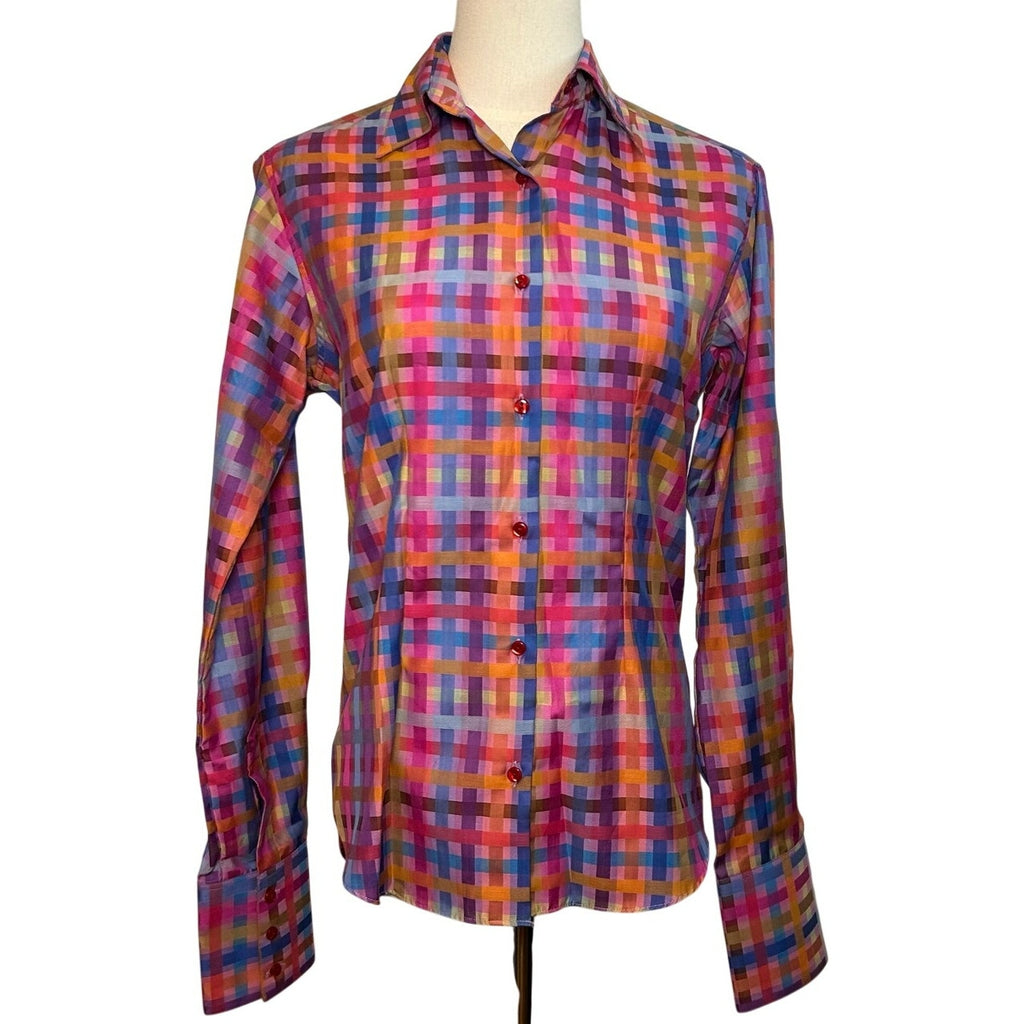 VTG 90s John Braye Florence Grid Print Button Down Shirt Small Office Siren Y2K