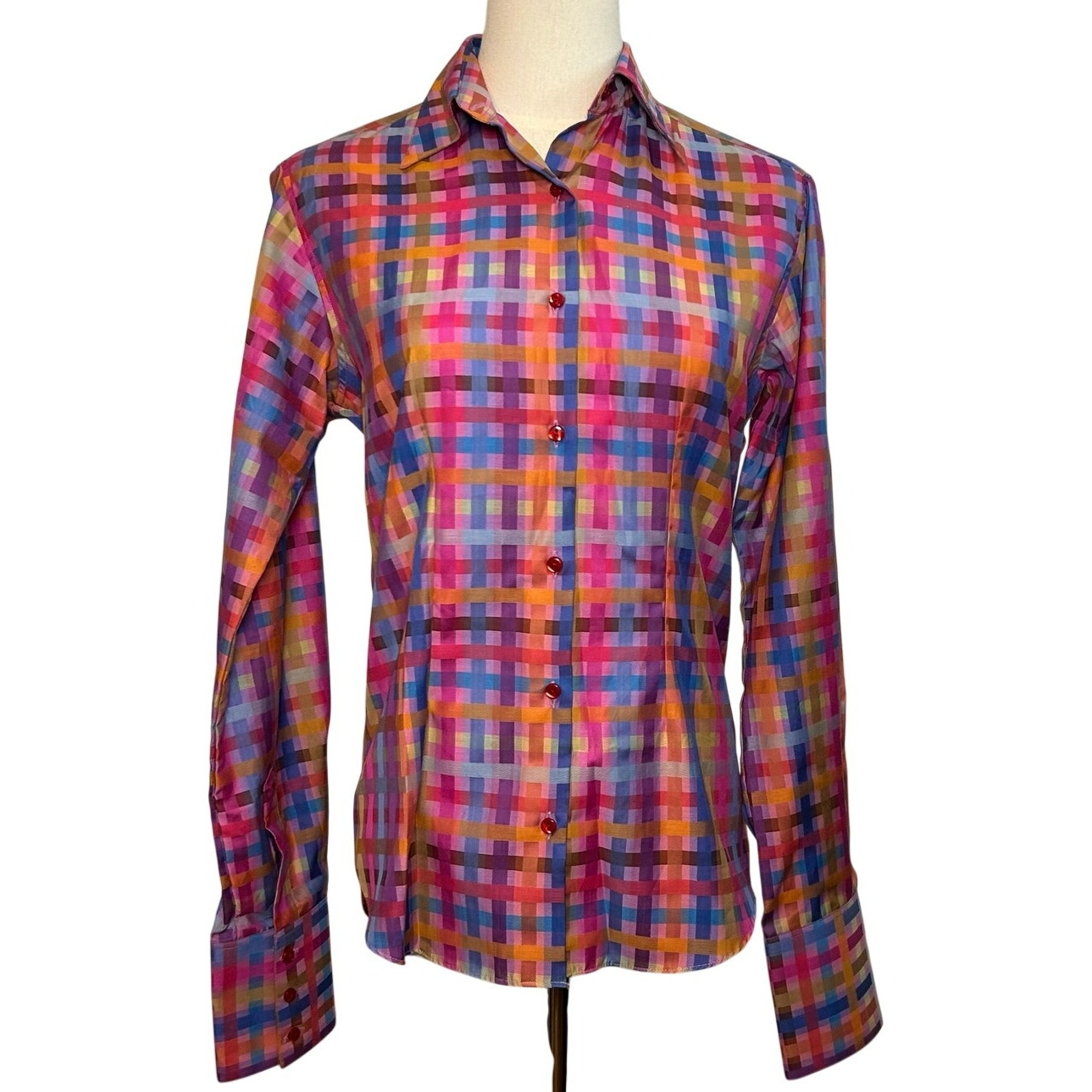 VTG 90s John Braye Florence Grid Print Button Down Shirt Small Office Siren Y2K