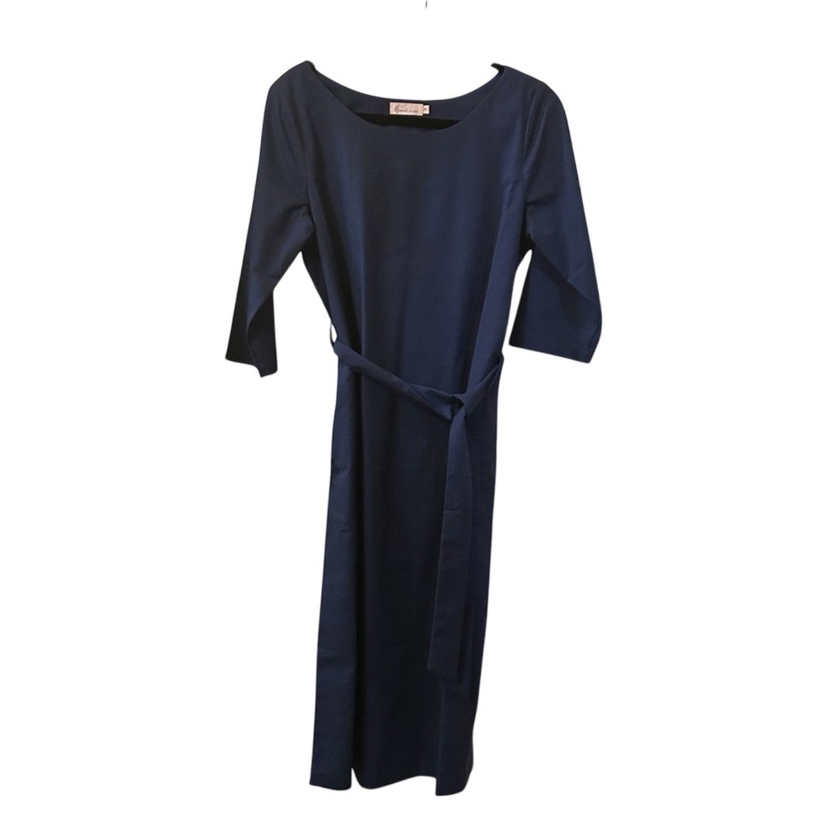 Hannah Canvas Signature Linen Belted Midi Dress Navy Blue Made in Canada Size M