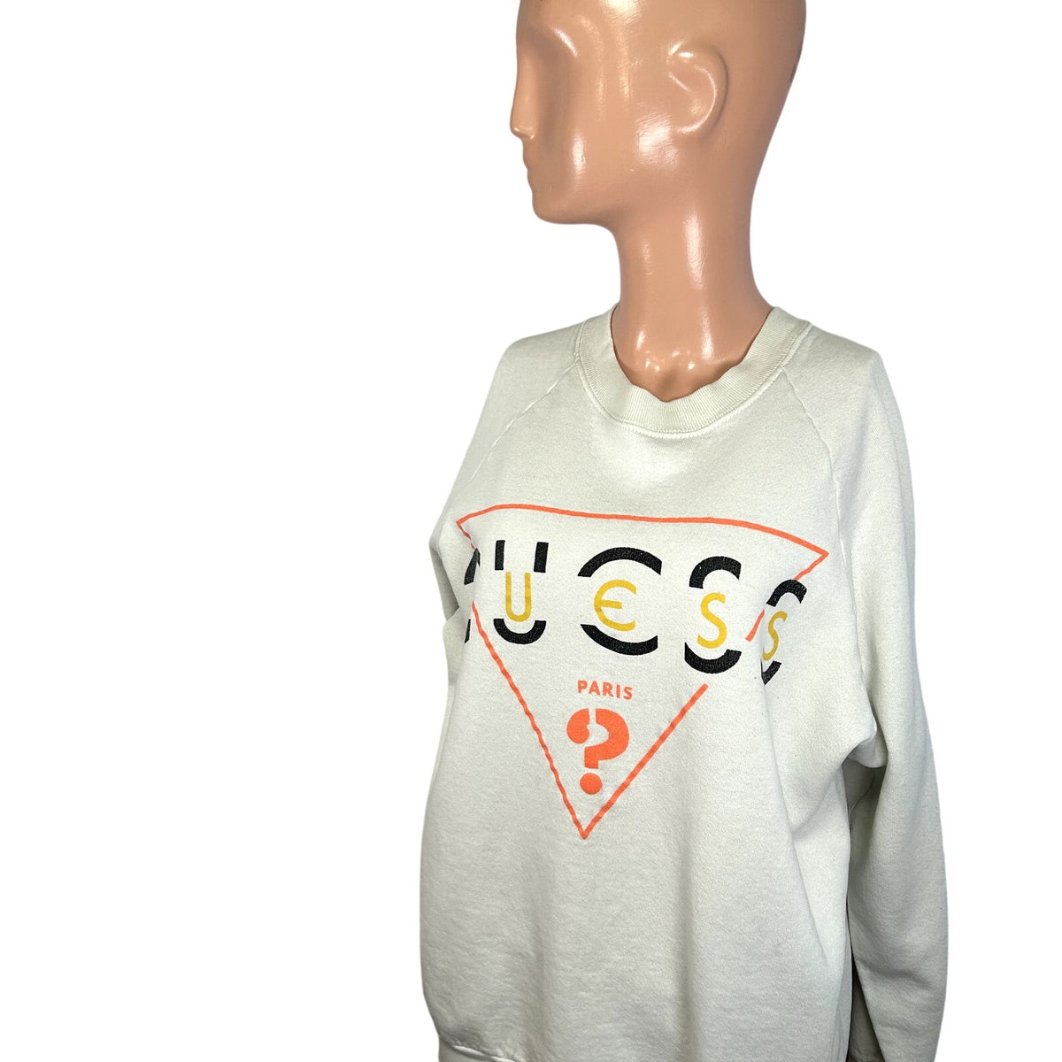 VTG 80s Guess Paris M White Sweatshirt Triangle Logo Dolman Sleeve Streetwear