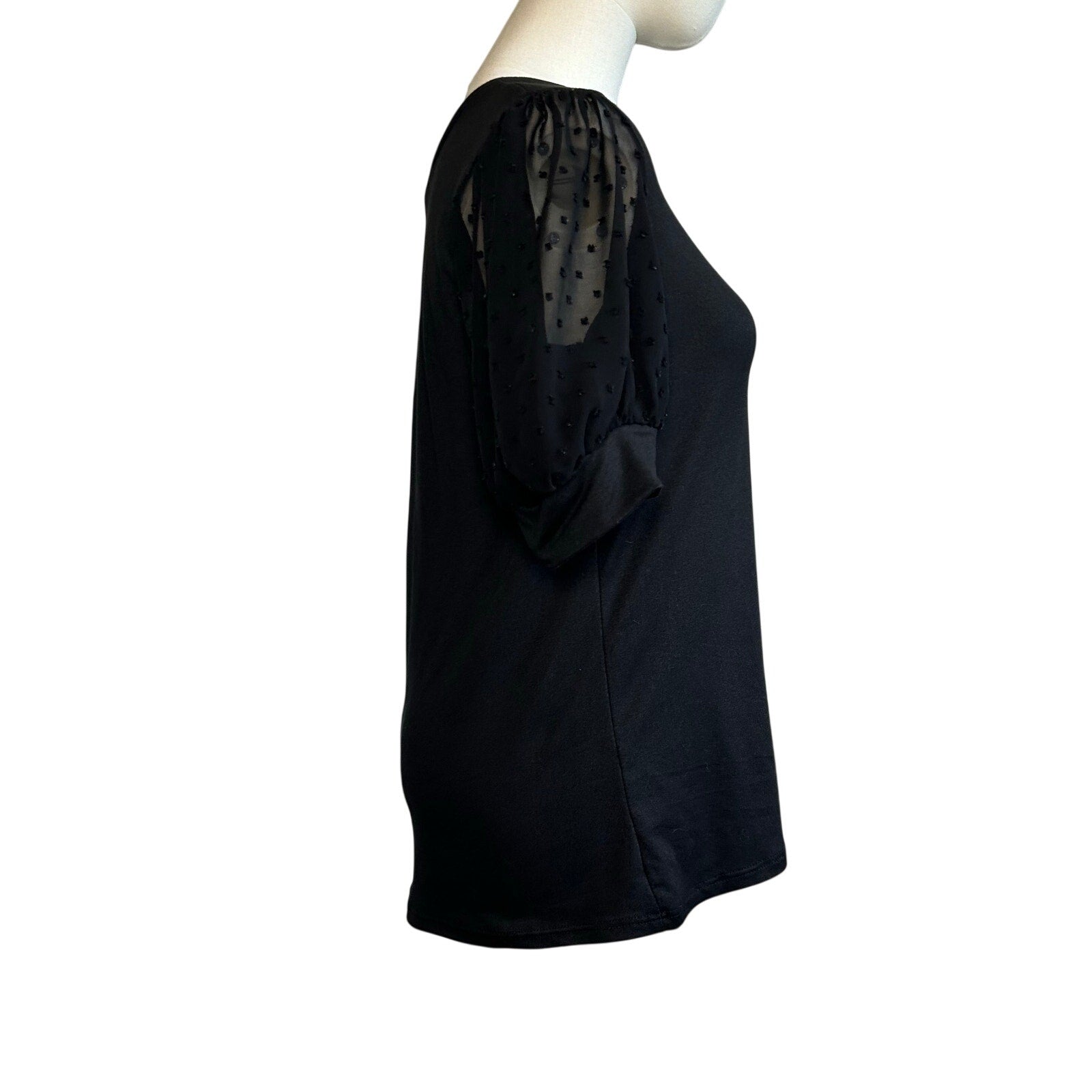 Les Amis Black Swiss Dot Puff Sleeve Top S Coquette Minimalist Goth Whimsygoth