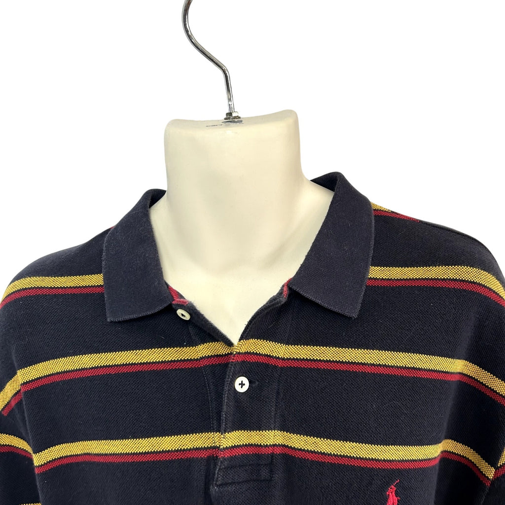 VTG 90s Polo Ralph Lauren XL Navy Blue Striped Long Sleeve Polo Shirt Preppy