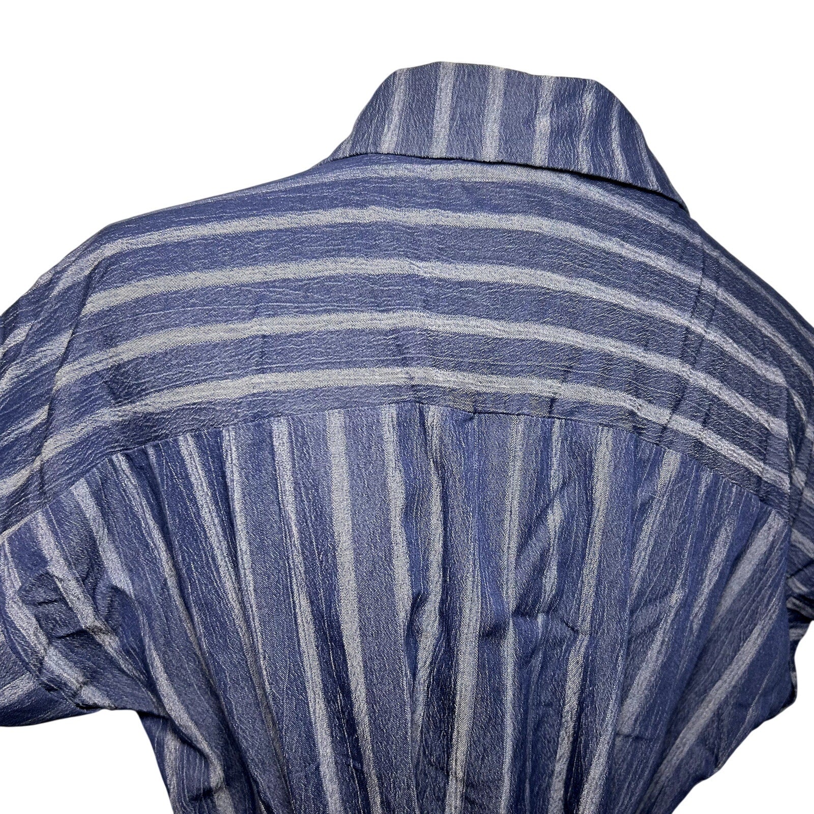 Naif Navy Blue Striped Cotton Blend Shirt Dress Tie Waist Women's Medium Casual