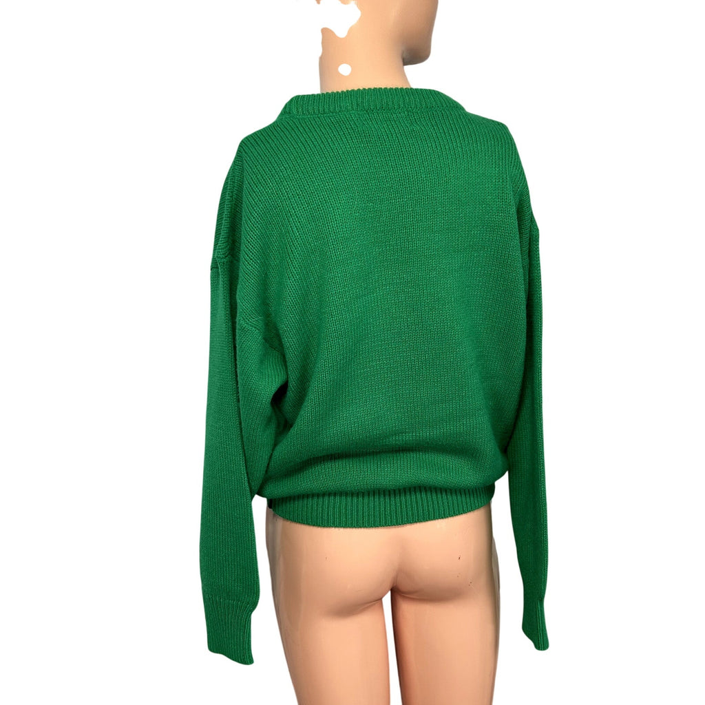 VTG 90s Alicia M Green Cable Knit Relaxed Cottage Sweater Casual Comfy Preppy