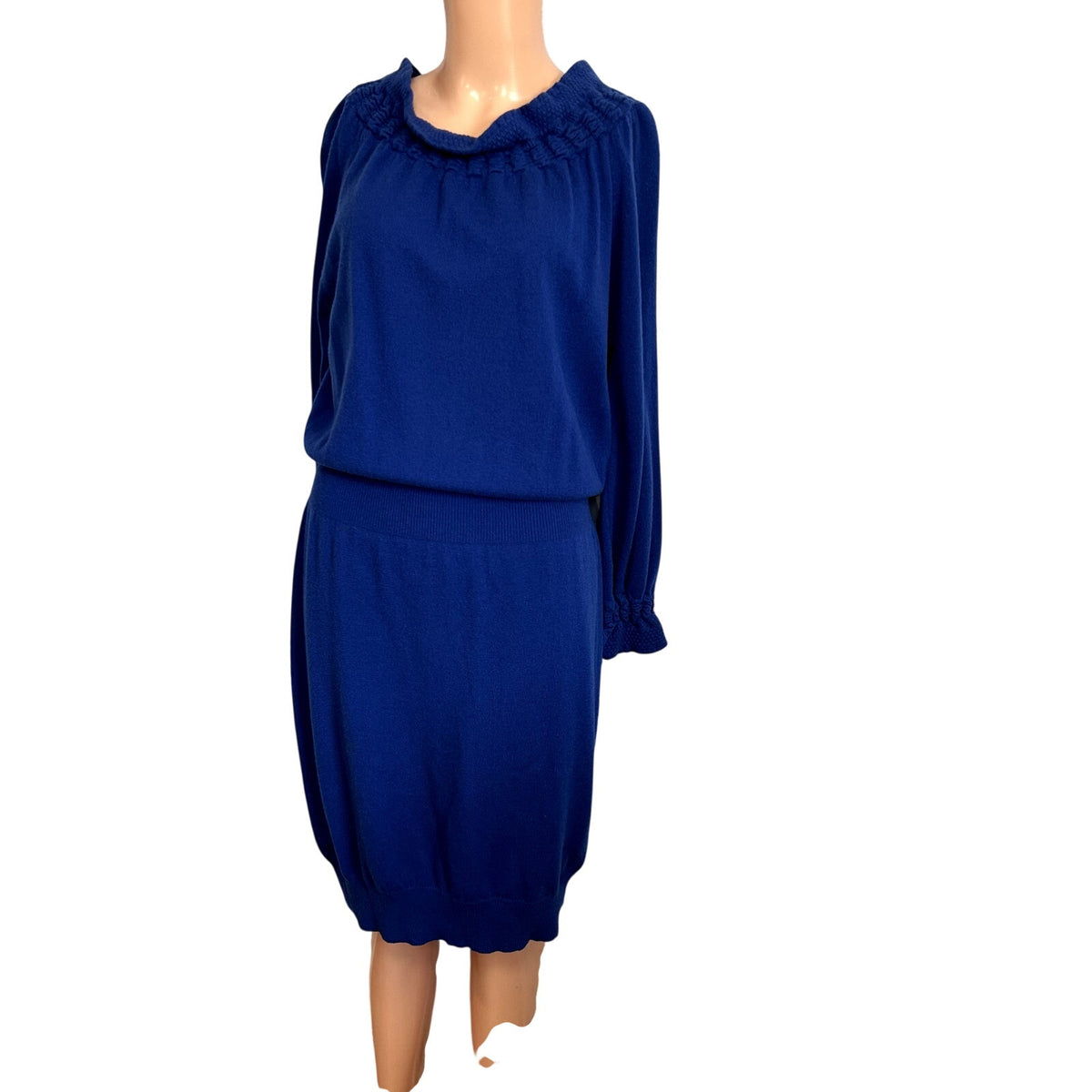 VTG 90s Escada 38 S Royal Blue 100% Cashmere Long Sleeve Knit Sweater Dress Chic
