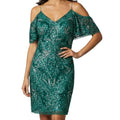VTG Aidan Mattox Teal Silver Beaded Sequin Cold Shoulder Mini Cocktail Dress 2