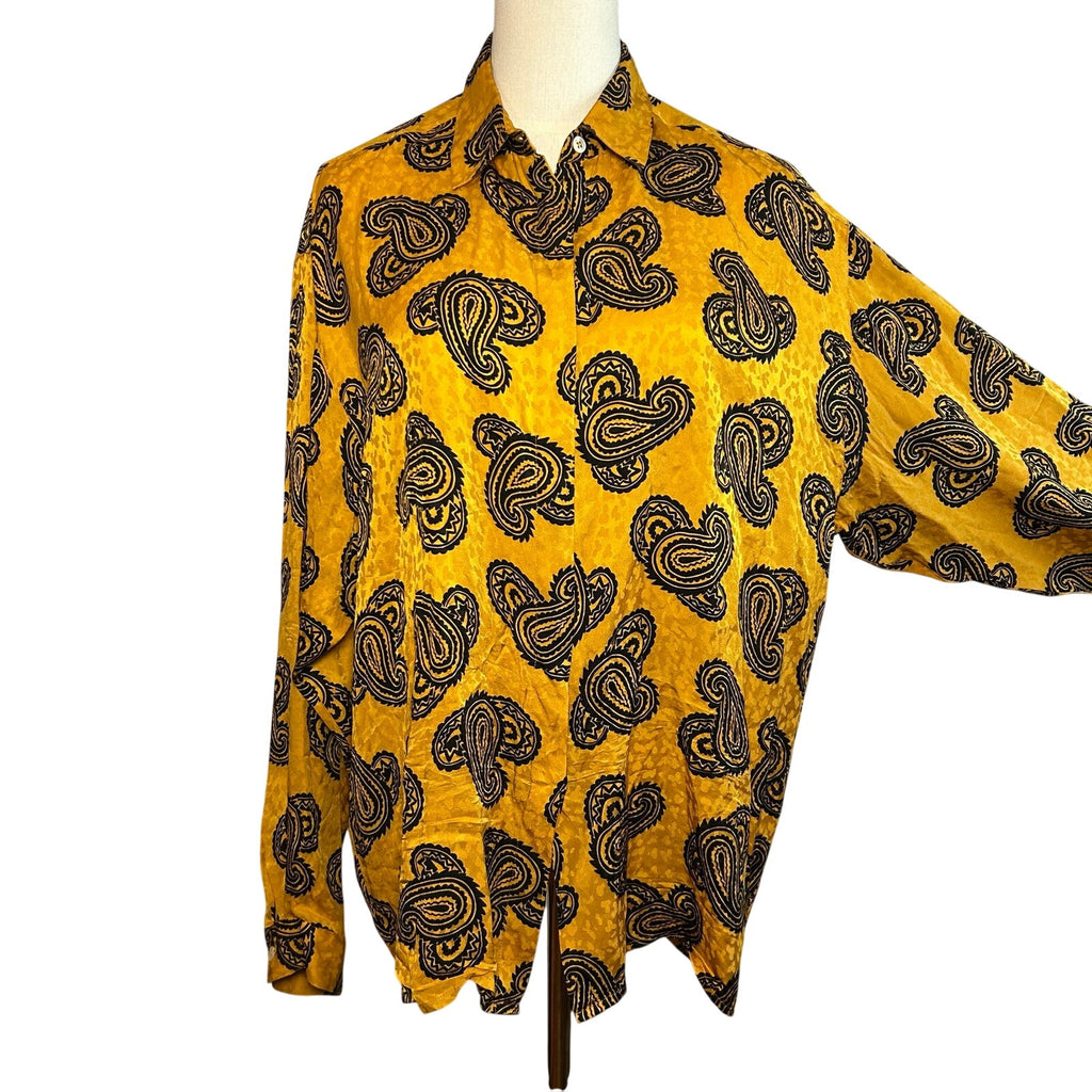 VTG 70s Saks Fifth Avenue Psychedelic Silk Paisley Dagger Shirt Whimsygoth Large