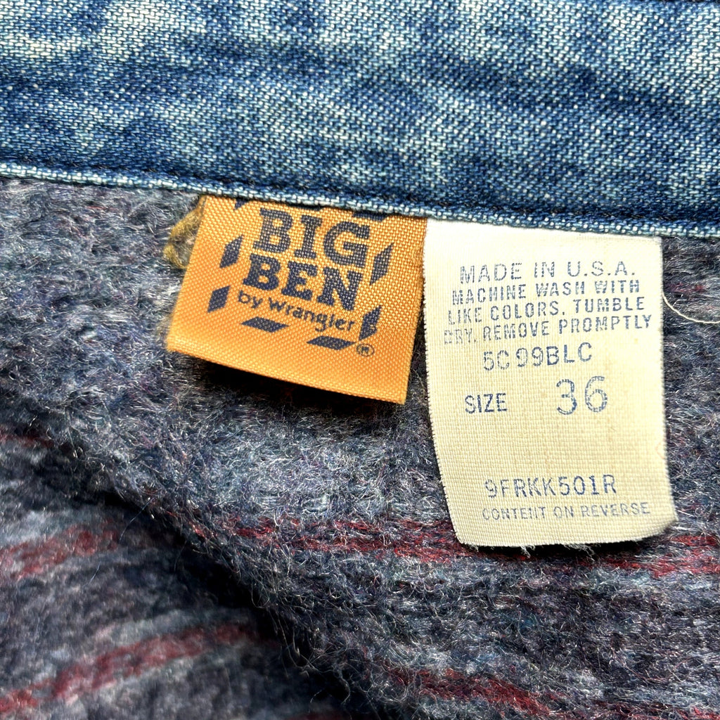 VTG 70s Big Ben Wrangler 36 Blanket Lined Denim Jacket Hand Painted Cow Art Barn