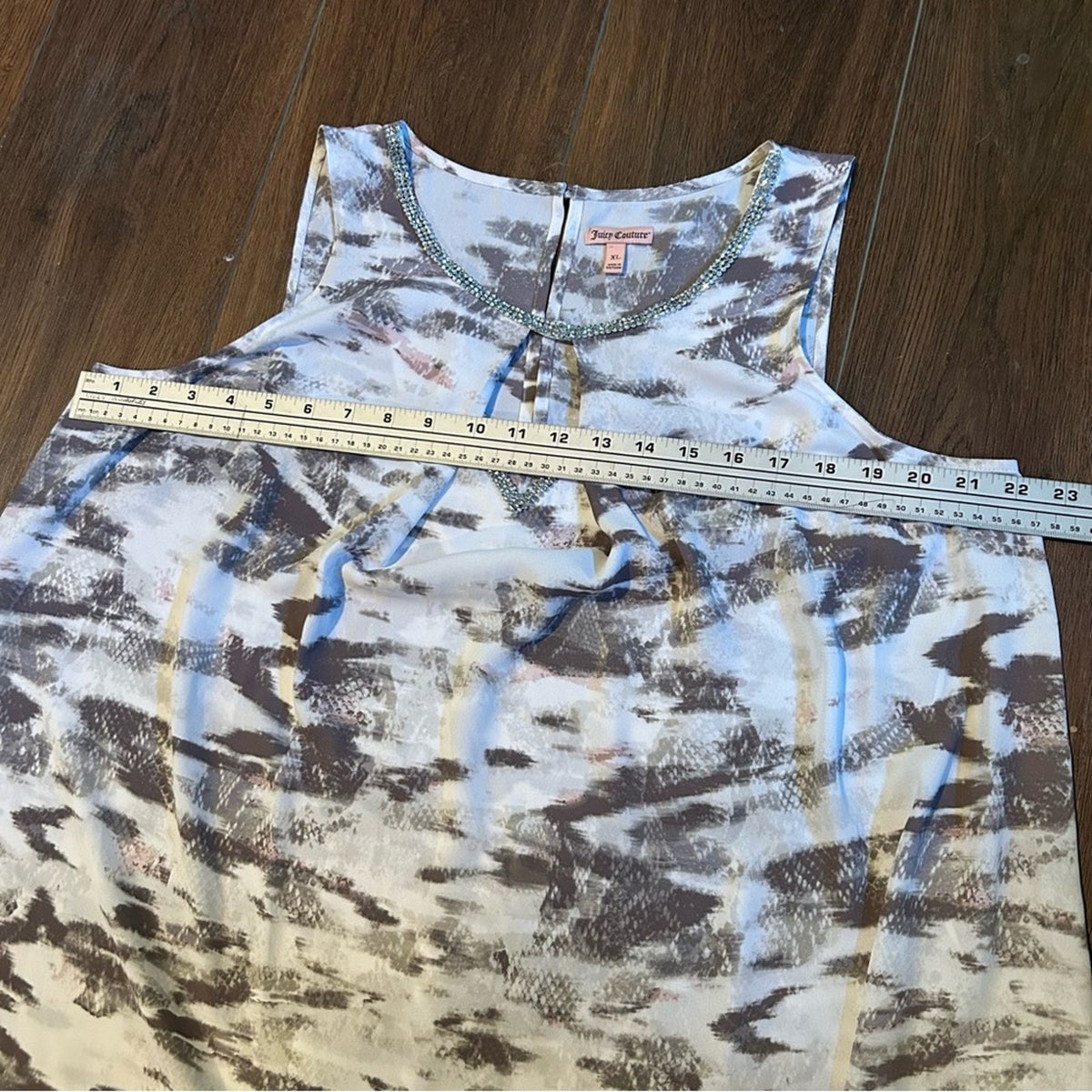 Juicy Couture Y2K Rhinestone Keyhole Abstract Blouse XL Glam Coquette Indie