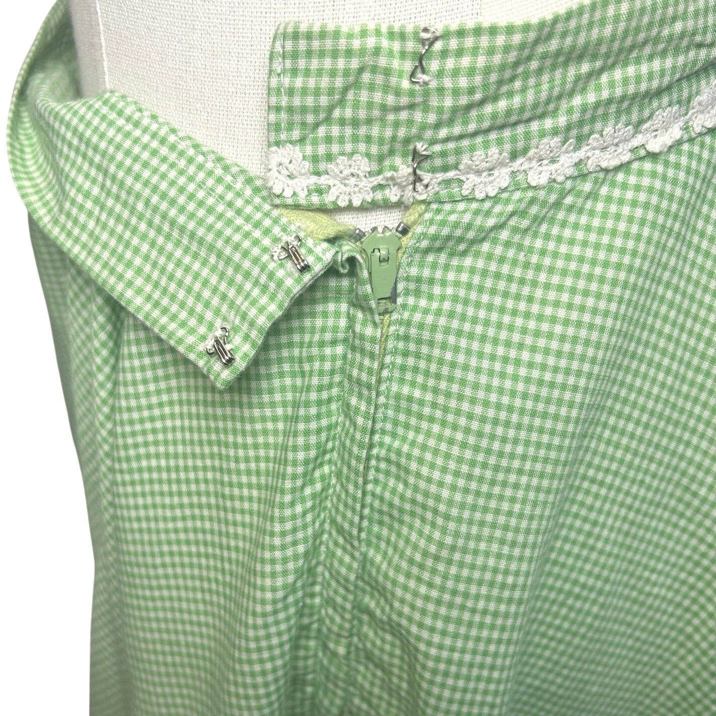 VTG 50s Green Gingham Midi Skirt Daisy Trim Rockabilly Medium Retro Western Boho