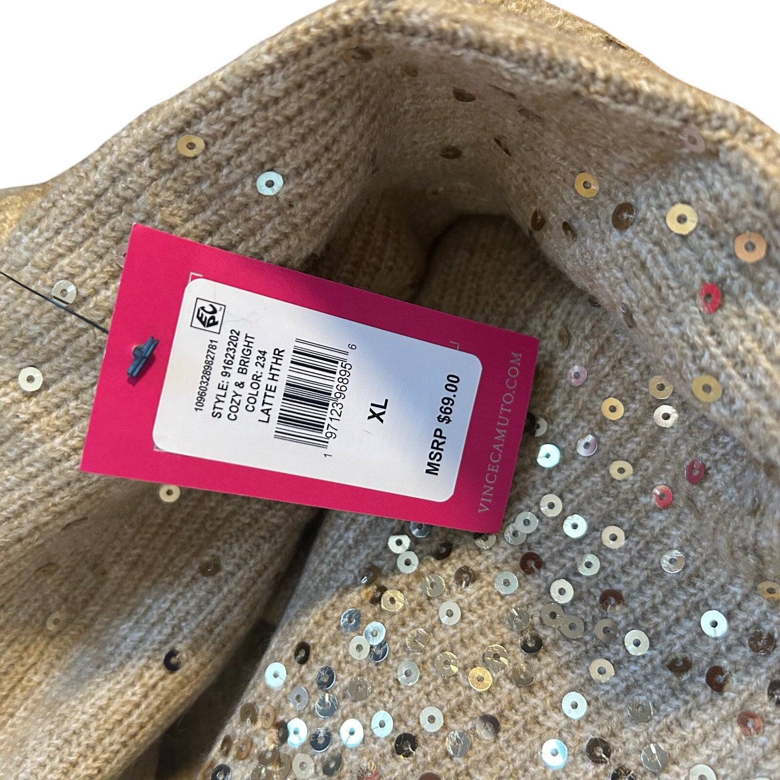 Vince Camuto Sequin Raglan Pullover Sweater NWT Camel Gold Sz L MSRP $69 Party