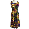 VTG 90s Positive Attitude Tropical Hibiscus Rayon Midi Dress Pockets Size 14