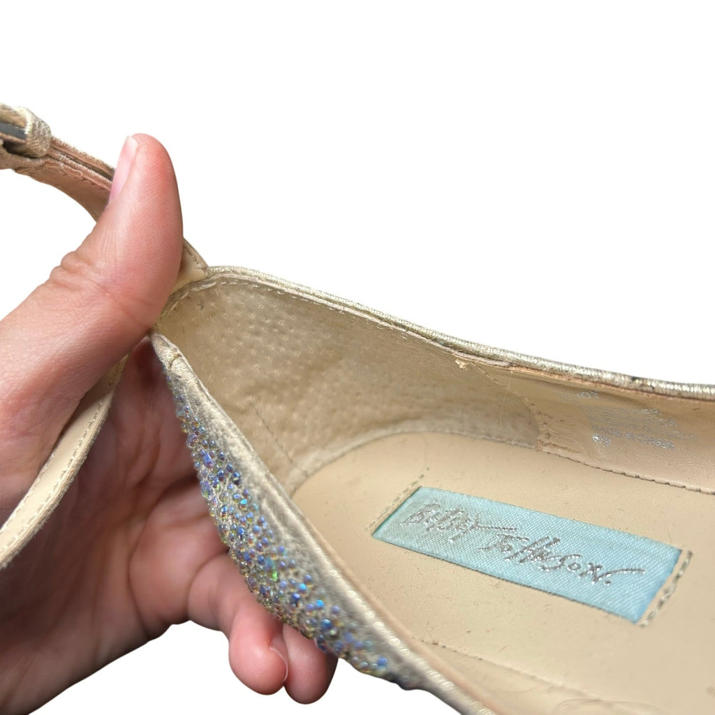 Betsey Johnson Cream Rhinestone Flats Glitter Coquette 8.5 Bridal Whimsigoth