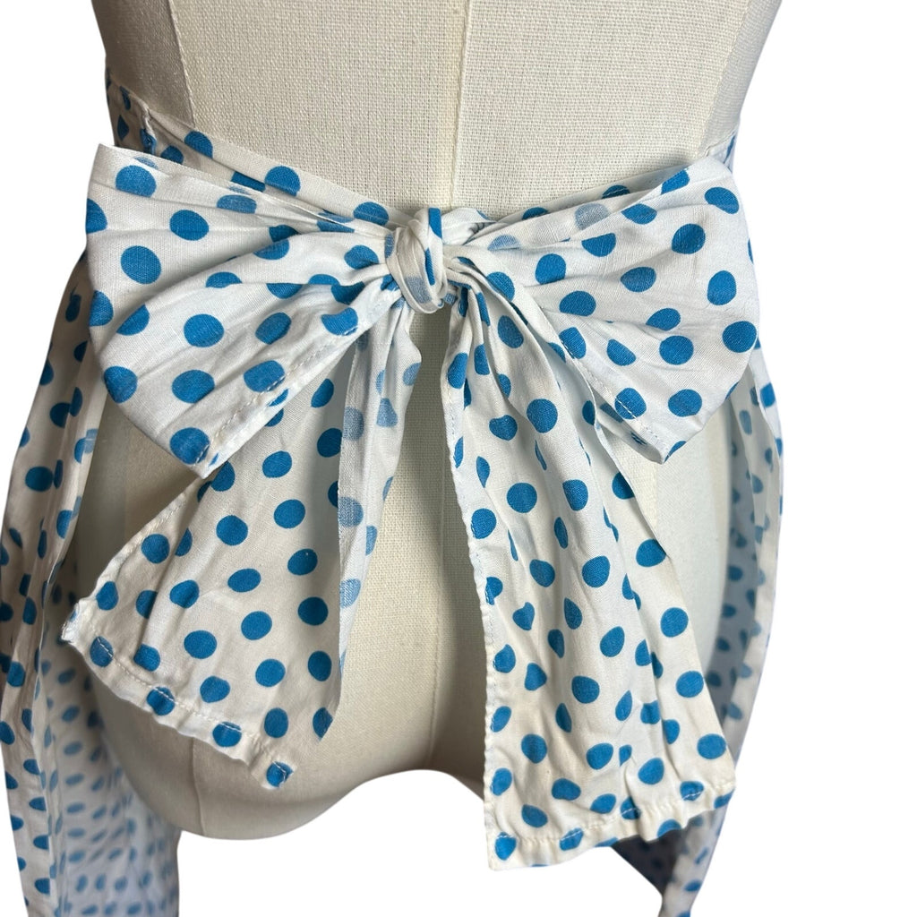 VTG Blue White Cotton Apron Handmade Pocket Polka Dot Cottage Retro Western Boho