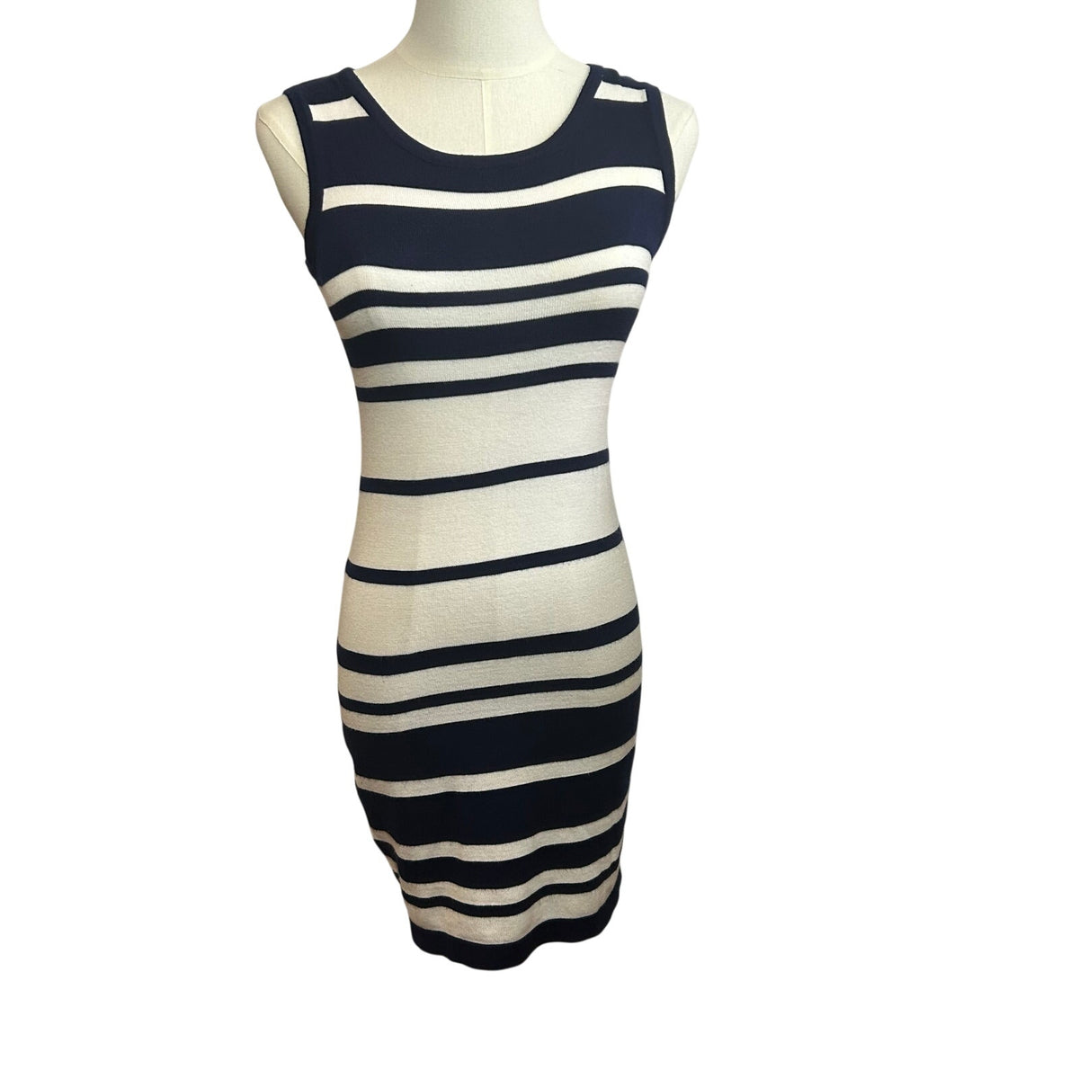 Two-O-Two Co Ltd Striped Knit Bodycon Dress Navy White Small