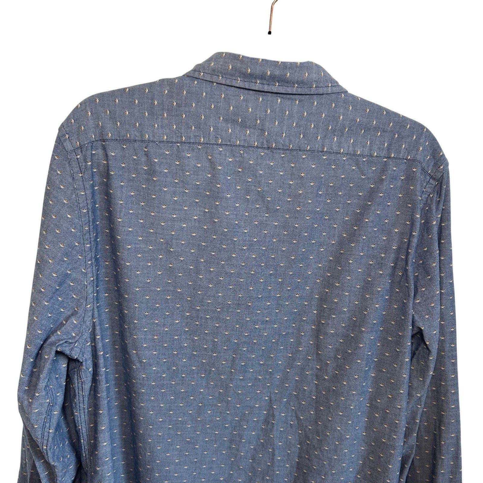 Nautica Mens L Large Slim Fit Blue Dobby Weave Long Sleeve Shirt Preppy Casual