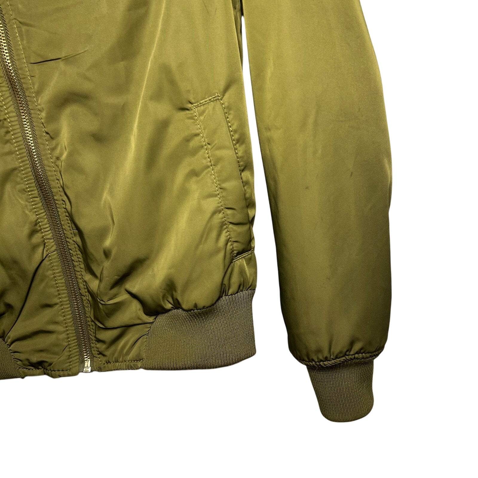 Old Navy Green Satin XS Bomber Jacket Retro Casual Streetwear Flight Coat Zip Up