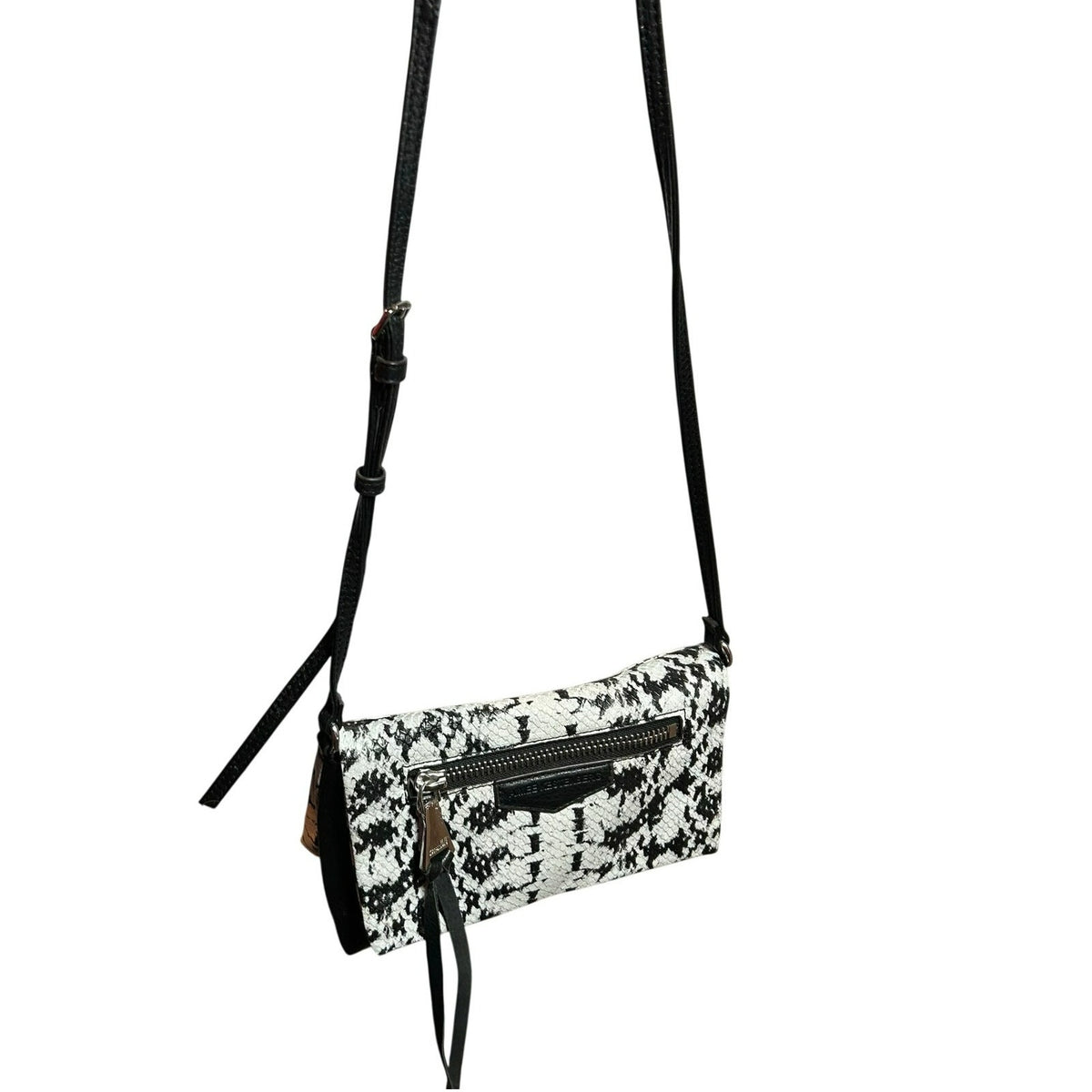 Aimee Kestenberg Bali Convertible Leather Crossbody Bag Snake Print Black White