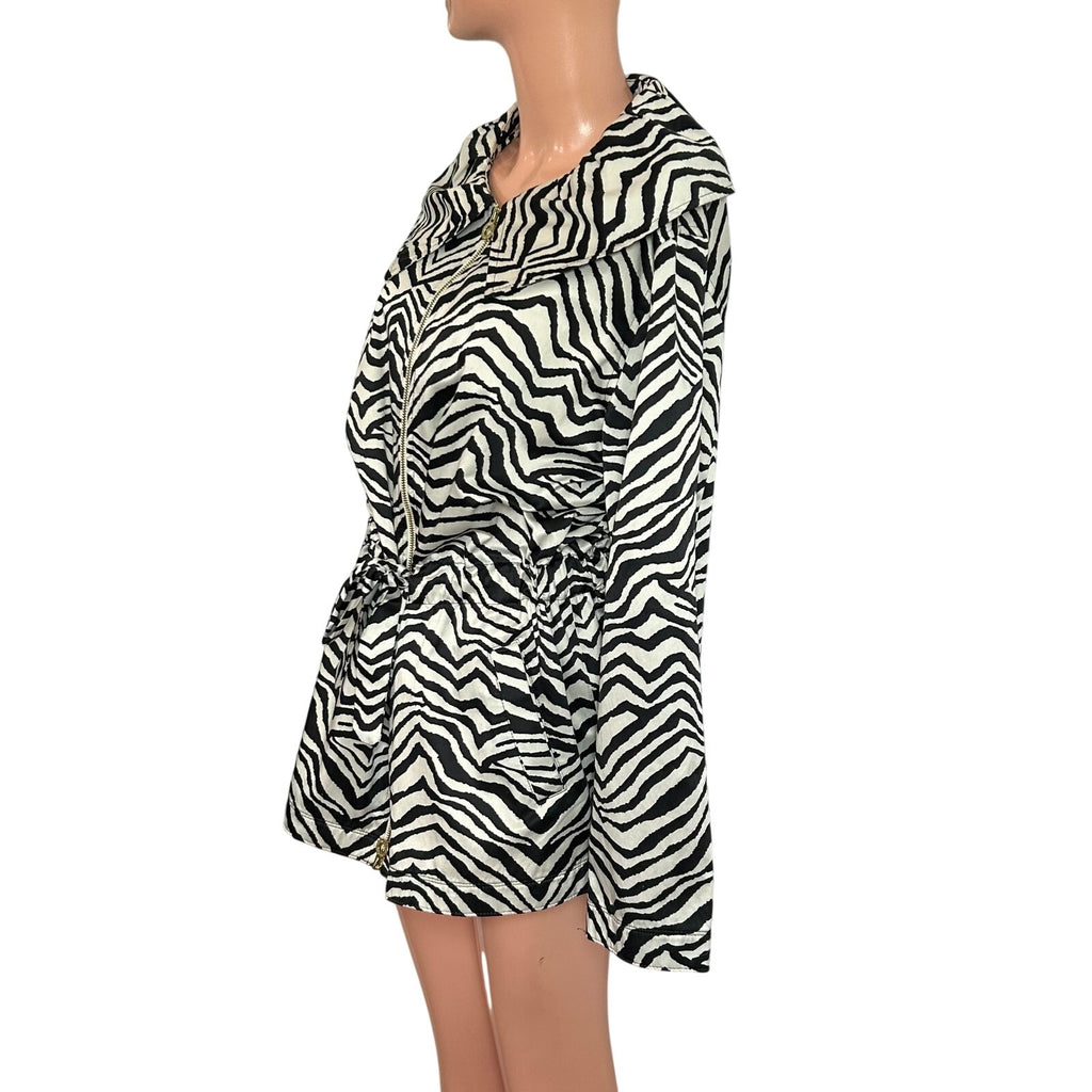 VTG Y2K Dana Buchman Zebra Print Trench Jacket  XL Maximalist Animal Pockets