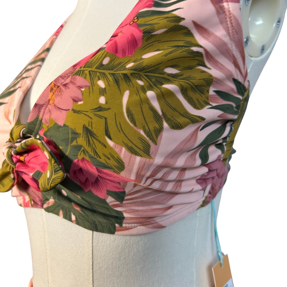 NWT Kona Sol Pink Green Triangle Bikini Swimsuit Set L D/DD Coquette Glam Boho