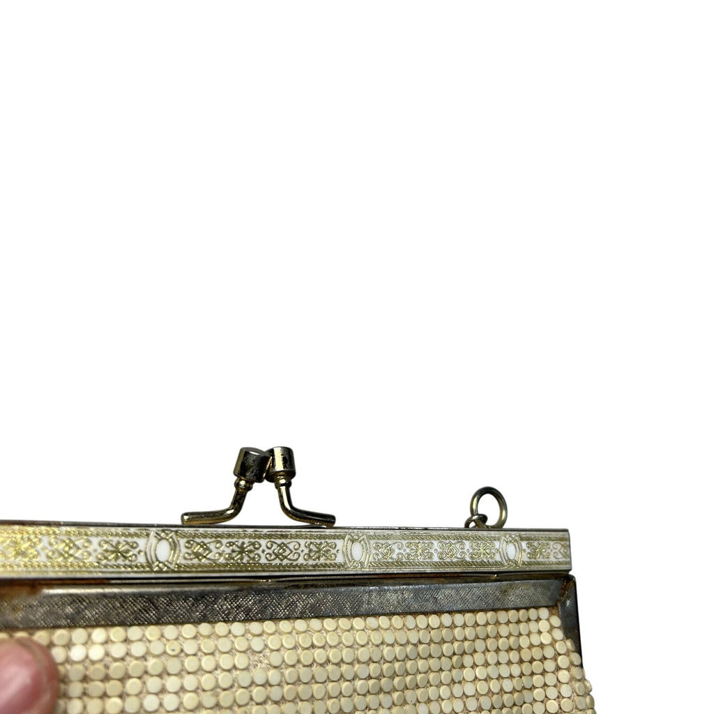 VTG 60s Off White Beaded Evening Bag Ornate Clasp Hong Kong Coquette Glam Retro