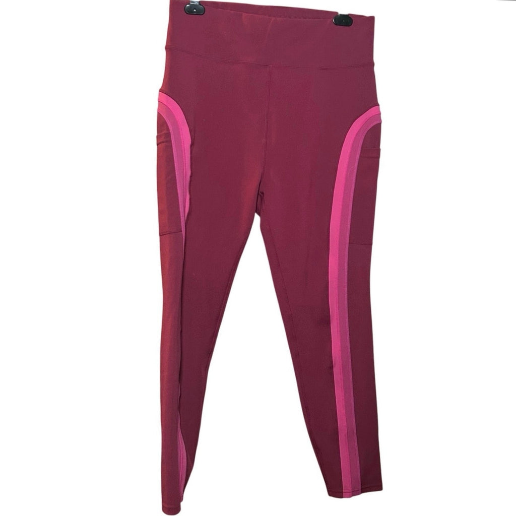 Pop Fit High Waisted Pocket Leggings Magenta Pink 2X Activewear Yoga Two Tone