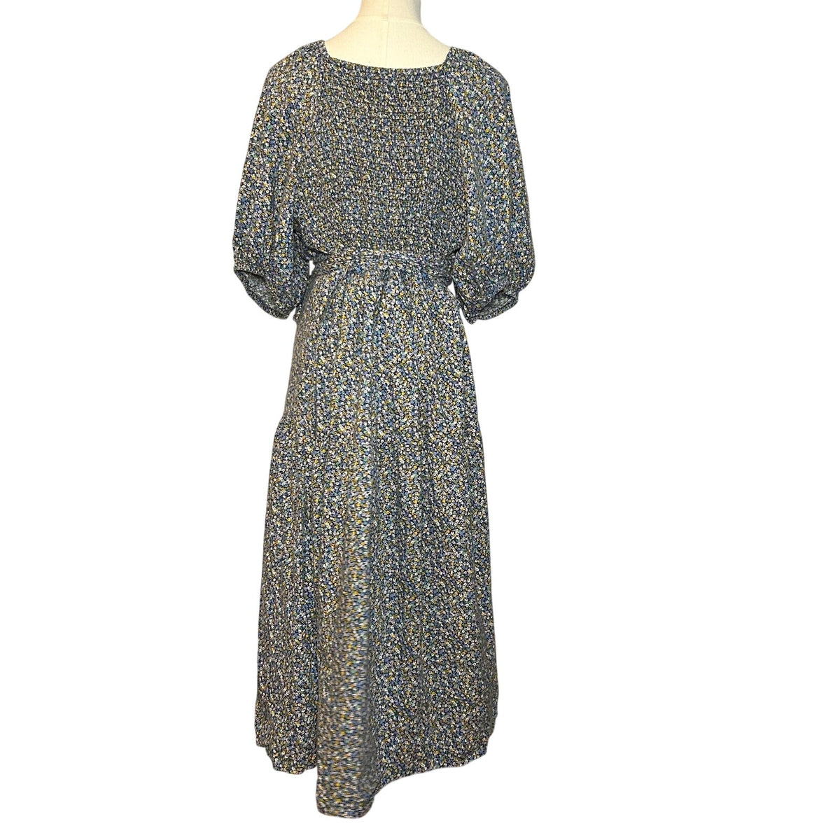 Old Navy Puff Blue Multicolor Floral Tiered Maxi Dress Plus 2X Cottage Cotton