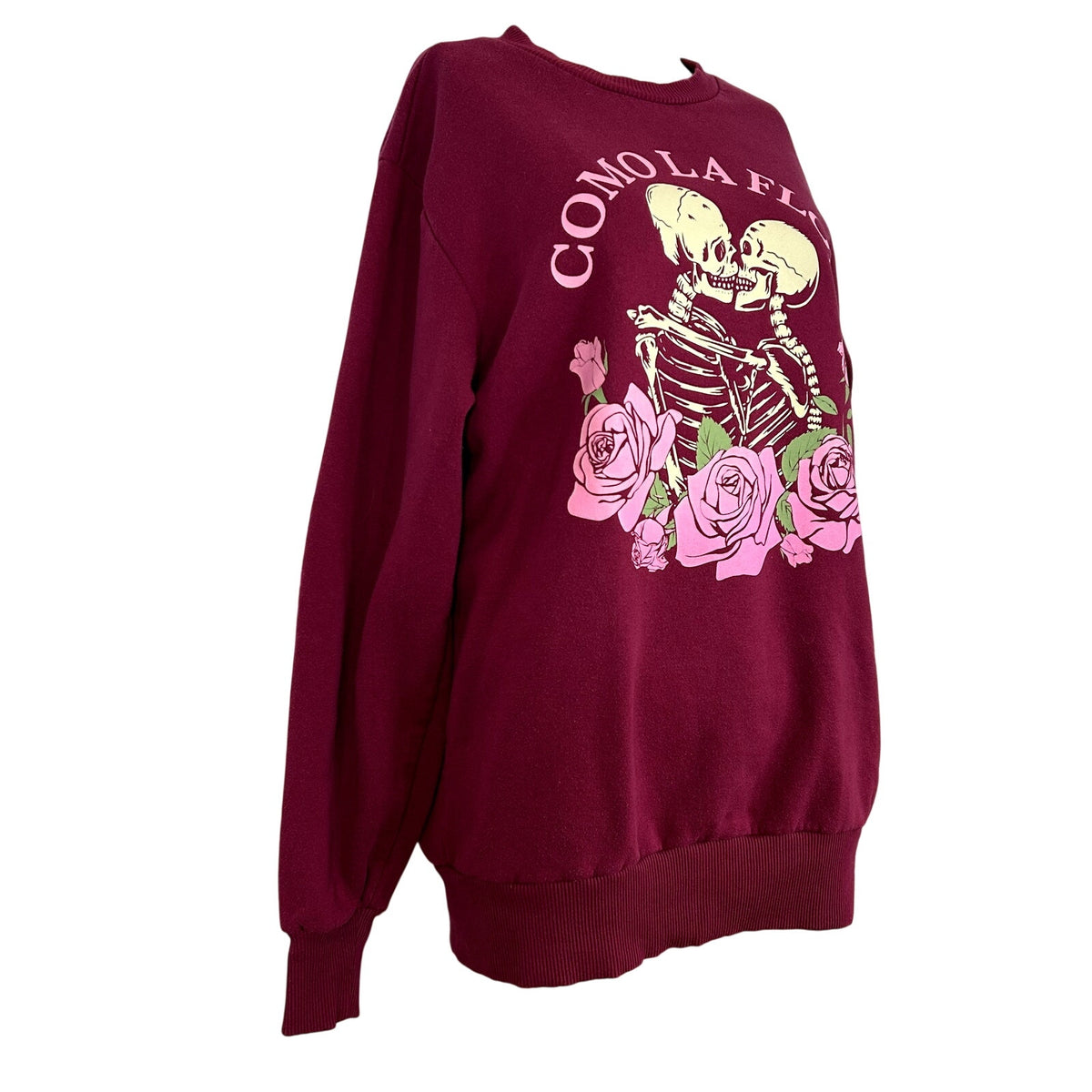 Mighty Fine XS Burgundy Kissing Skeletons Sweatshirt Como La Flor Rose Selena