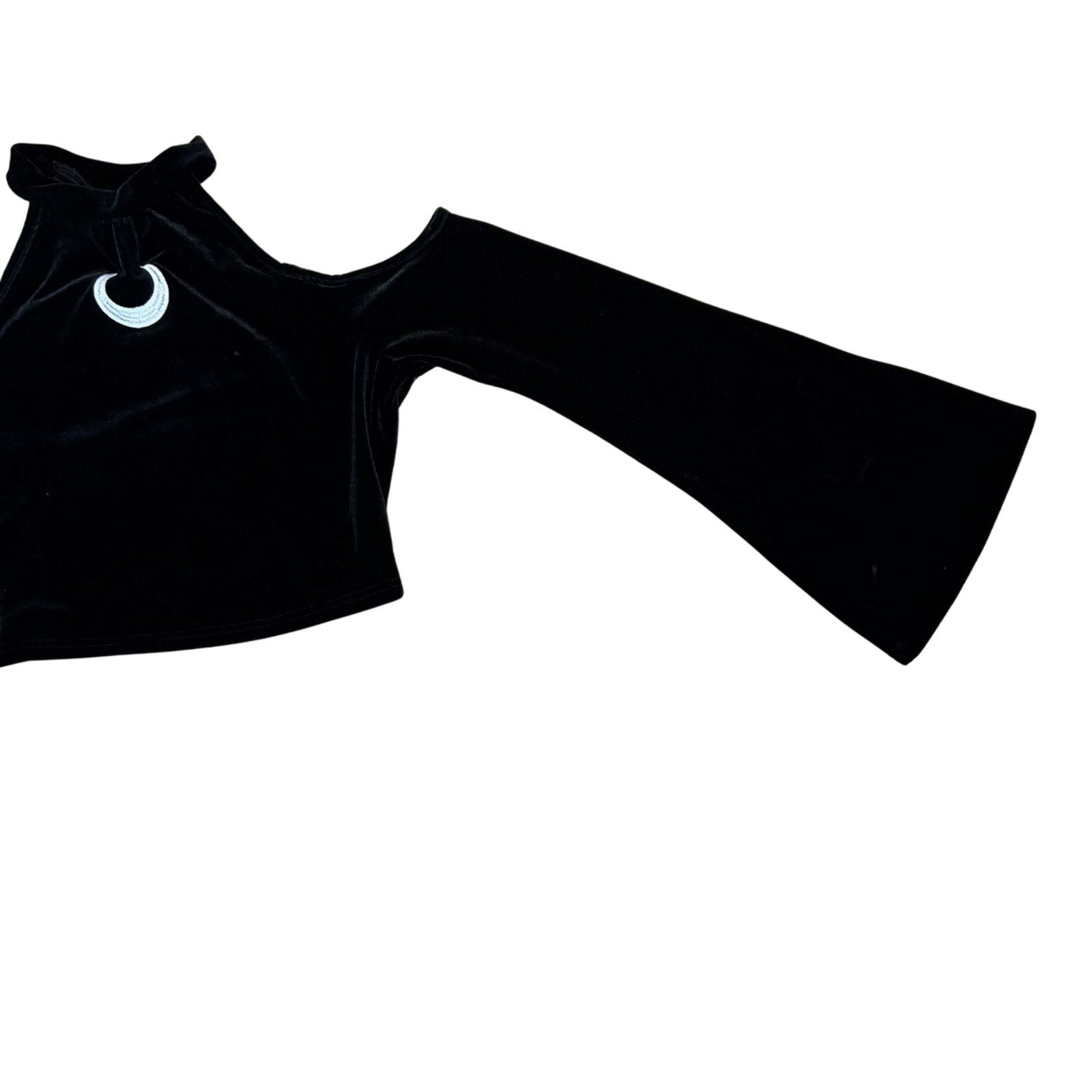 Romwe Black Velvet Crescent Moon Bell Sleeve Crop Top Goth Witchy Boho Medium