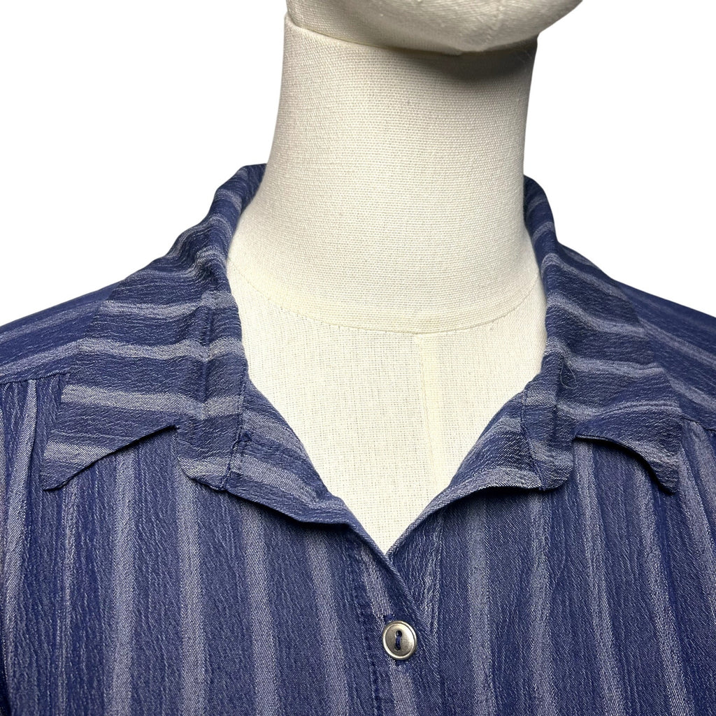 Naif Navy Blue Striped Cotton Blend Shirt Dress Tie Waist Women's Medium Casual