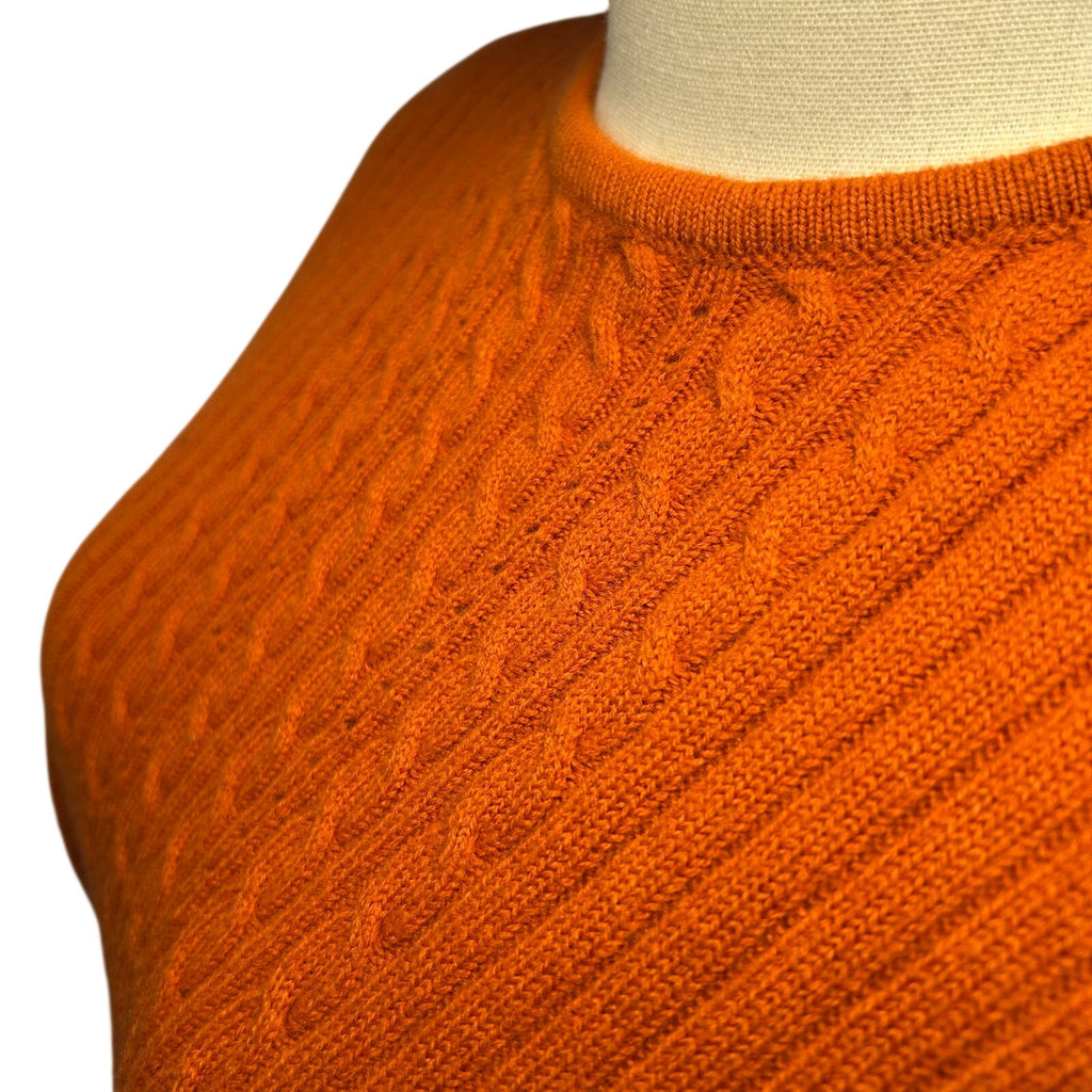 VTG 70s Liz Claiborne Orange Wool Crewneck Pullover Sweater M Cable Knit Cottage