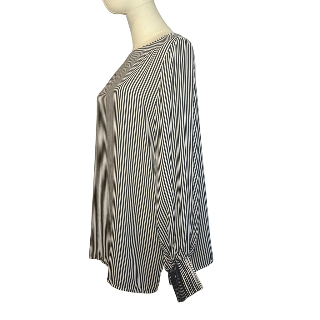 Ann Taylor Modern Striped Boat Neck Blouse Smocked Cuff Minimalist Preppy Large