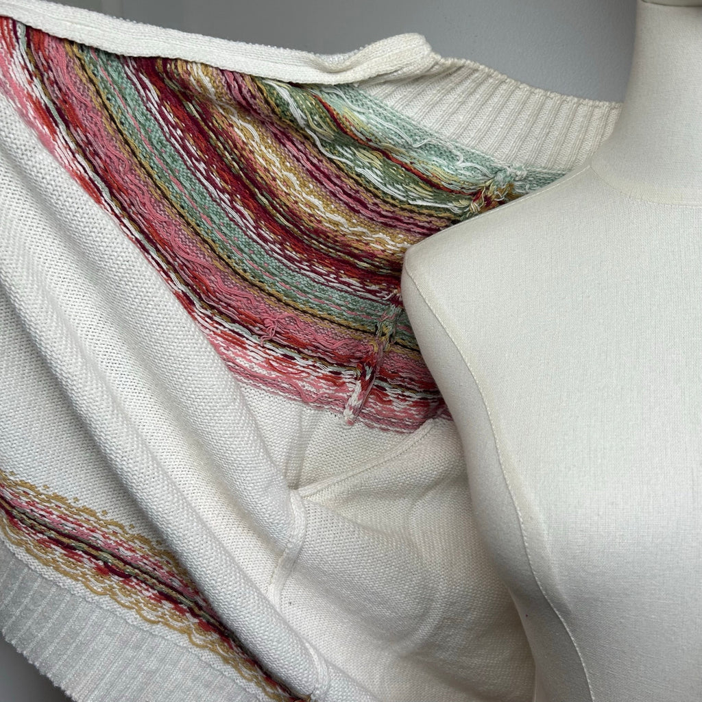 VTG Y2K Tiara International L White Fair Isle Cardigan Sweater Full Zip Grandma